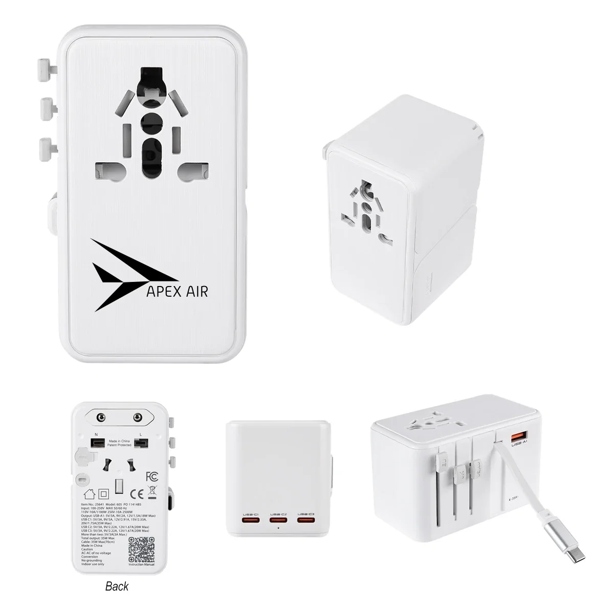 Output ports across the face of the white block