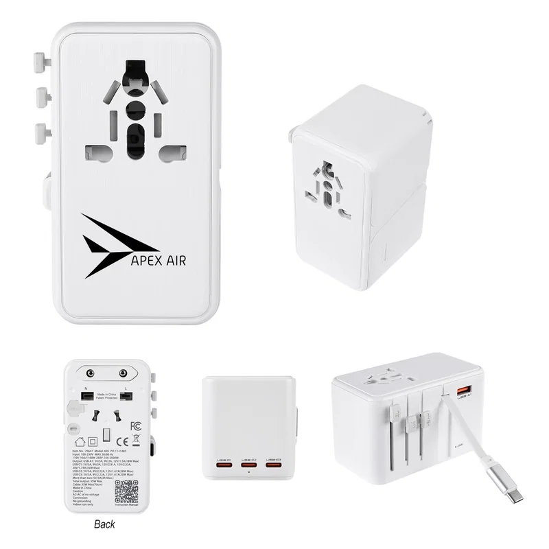 Output ports across the face of the white block