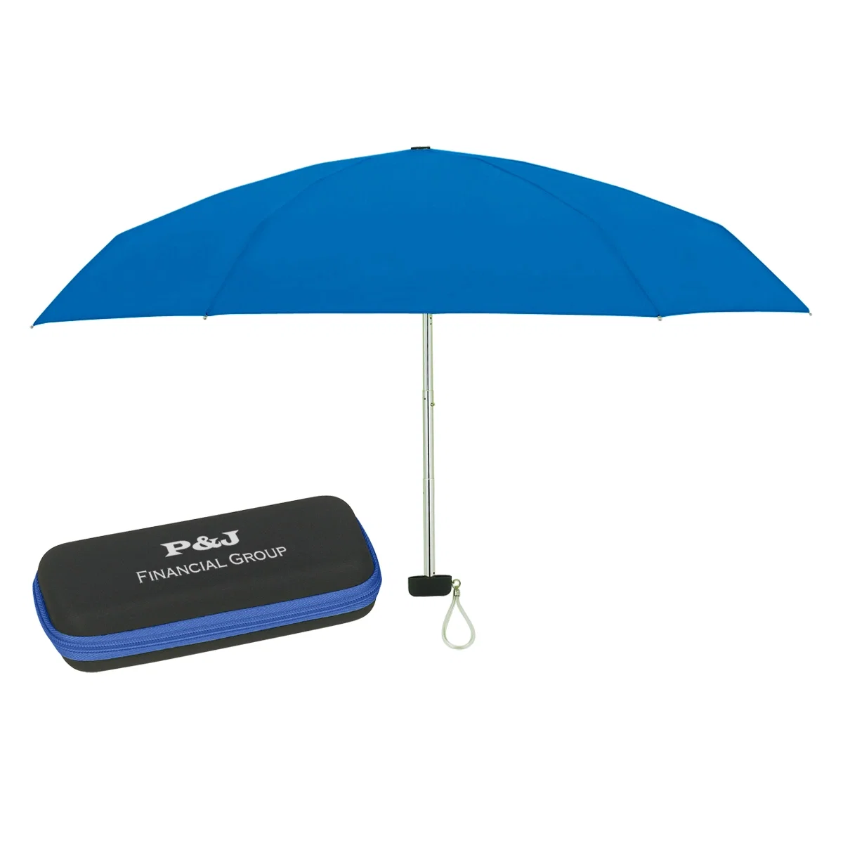 Telescopic travel umbrella opened to a 37 inch arc