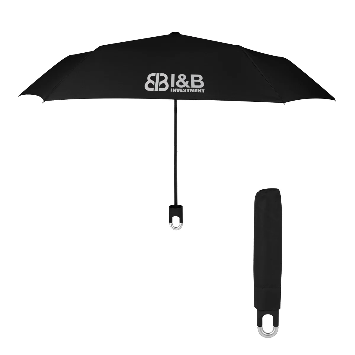 Compact telescopic umbrella opened to its full arc