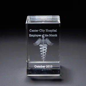 Medium Block Crystal Award, 2" x 3.13" x 2" Optical Crystal, Full-Color Imprint