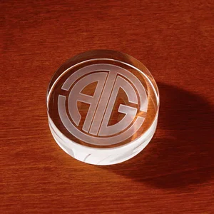 Circle Crystal Paperweight, 3" x 1" Optical Crystal, Full-Color Imprint