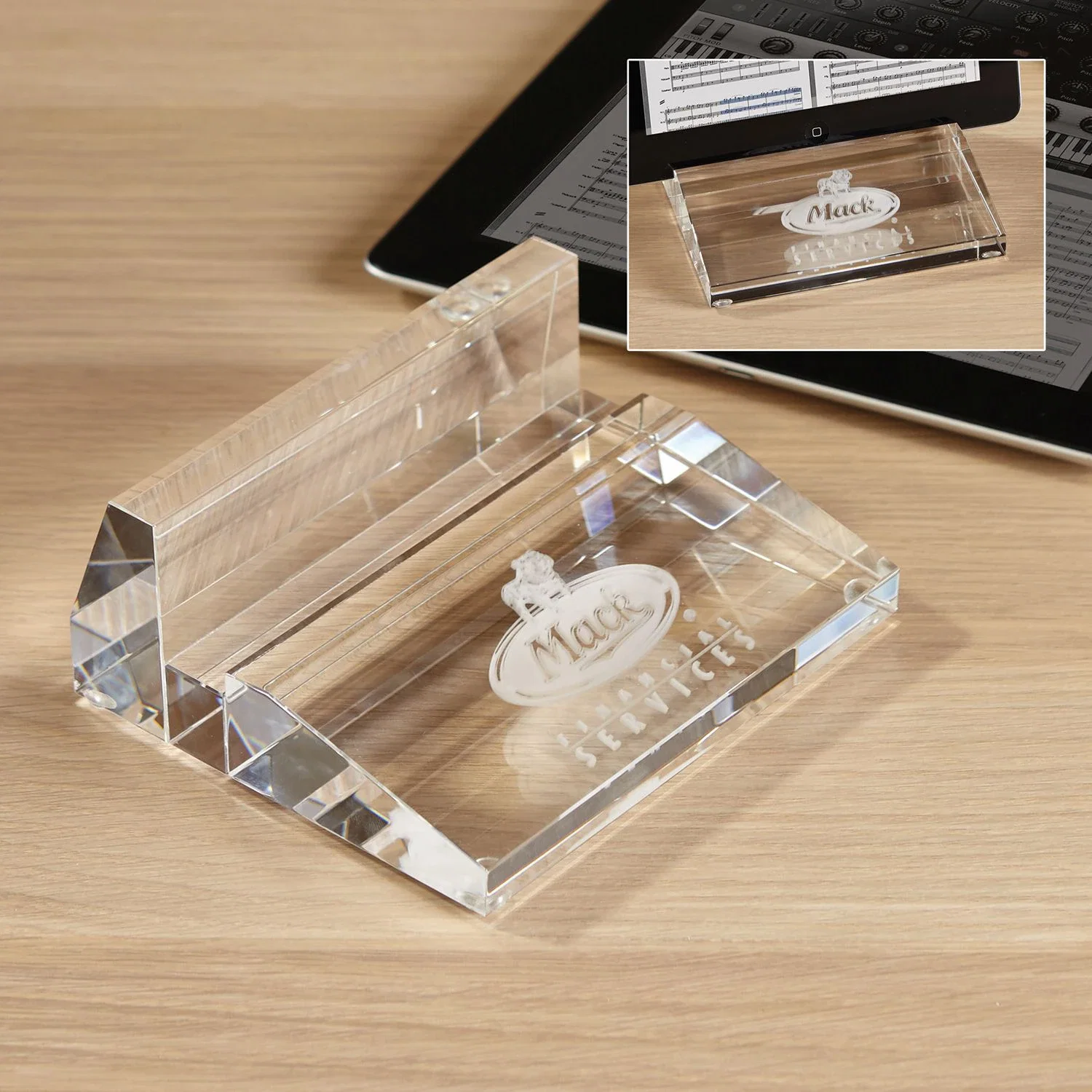 Personalized 3D Crystal Tablet Stand — Clear — view 2
