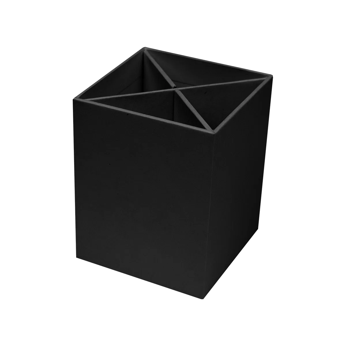 Black desk caddy divided into separate upright sections