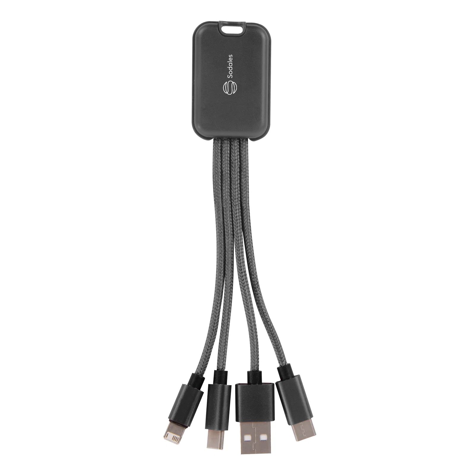 Compact charging adapter with four connector tips
