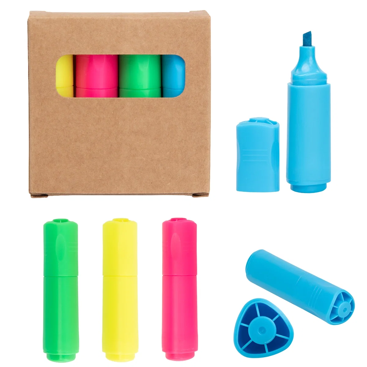 Four color mini highlighter set in a natural paper box