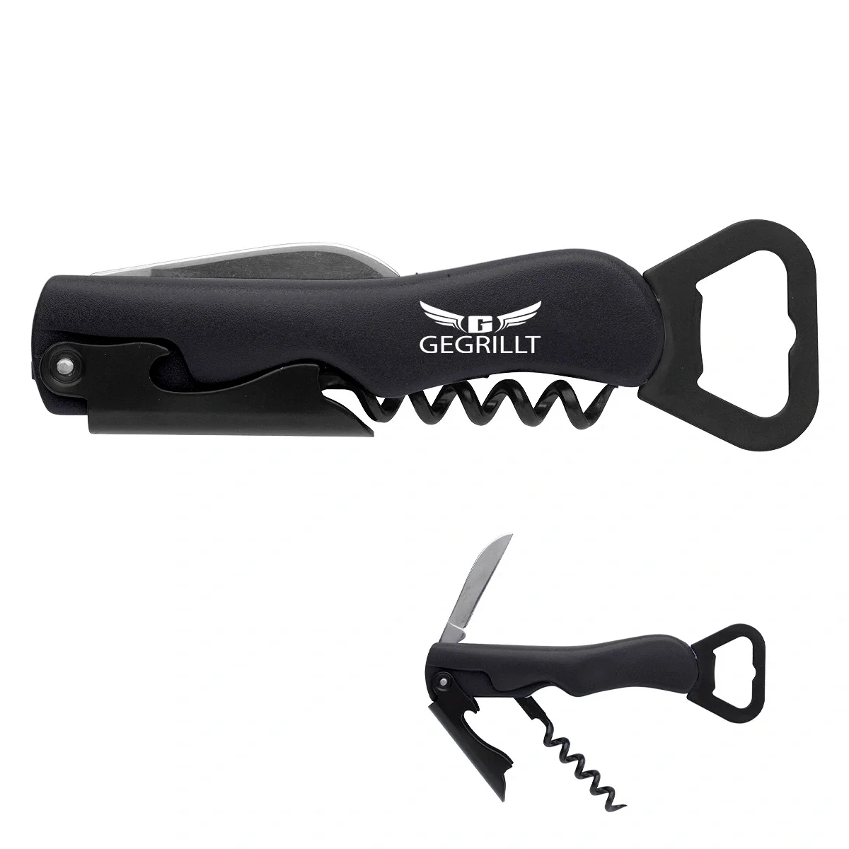 Four-in-one waiter's knife folded closed into its slim body