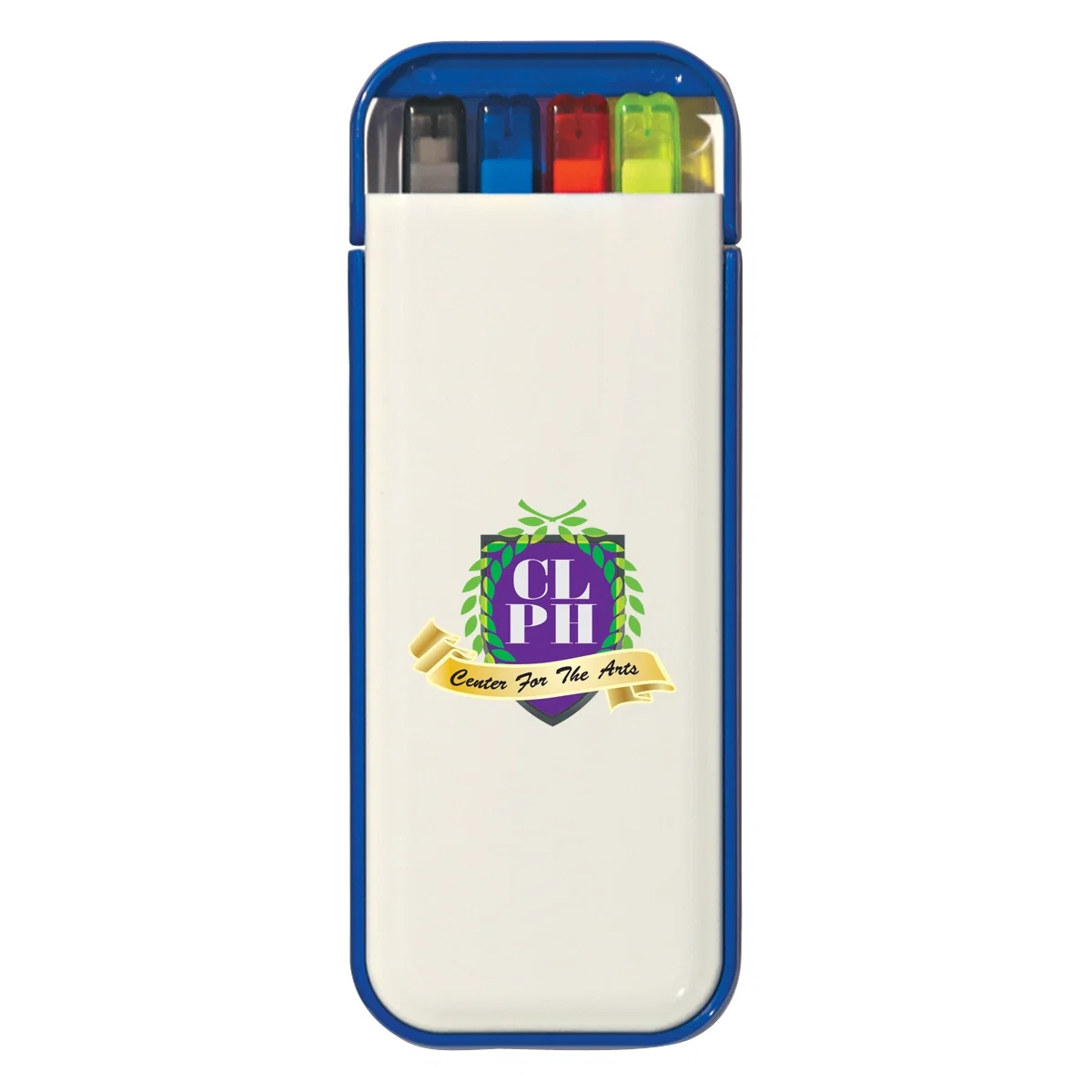 Four-piece writing set arranged inside a white case