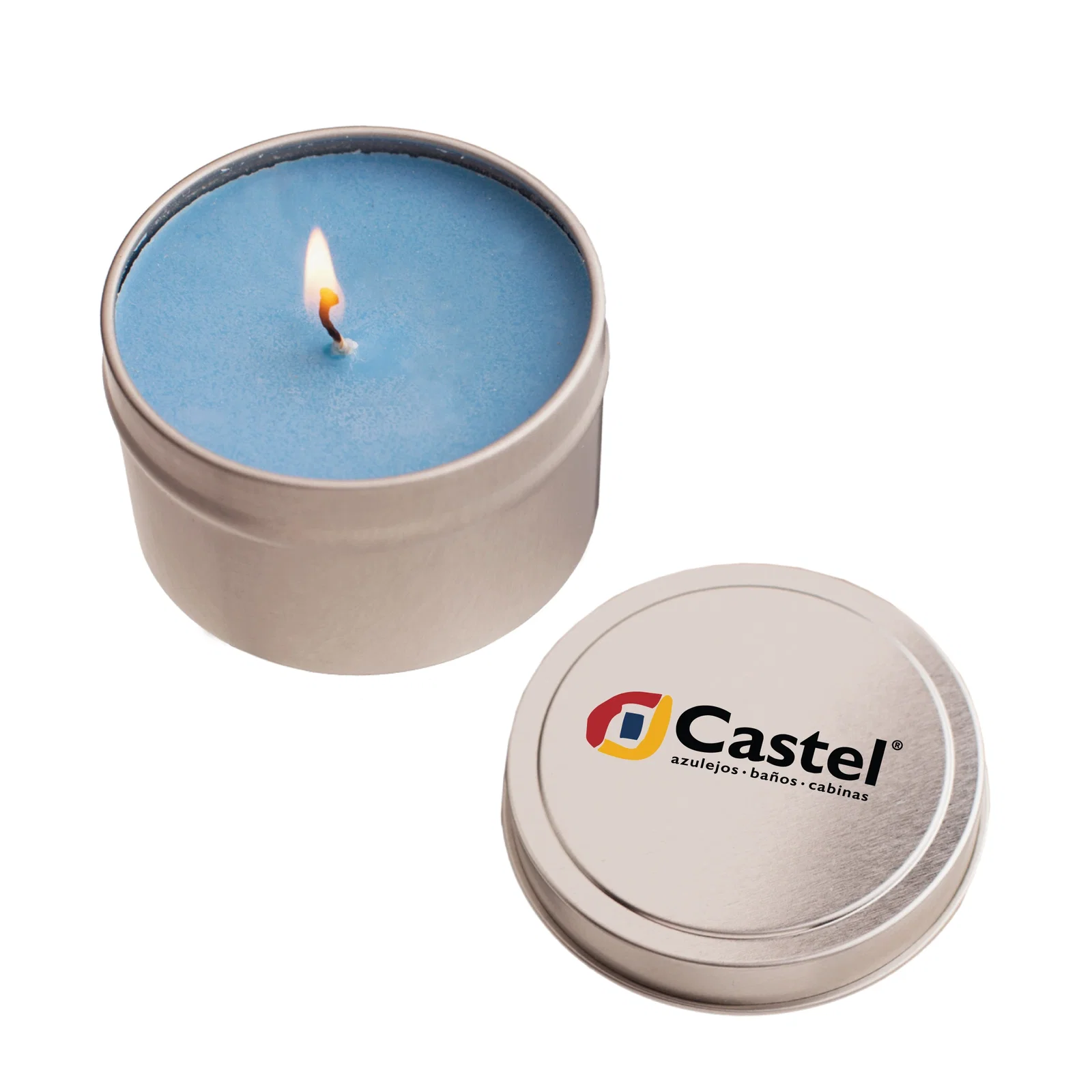 Four ounce vanilla candle poured into a round silver tin