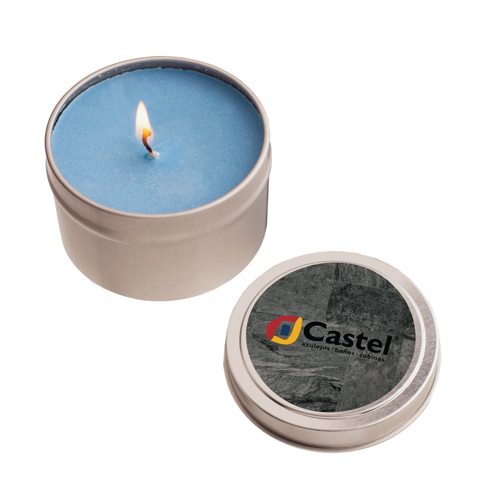 Lid set beside the open tin to show the wax