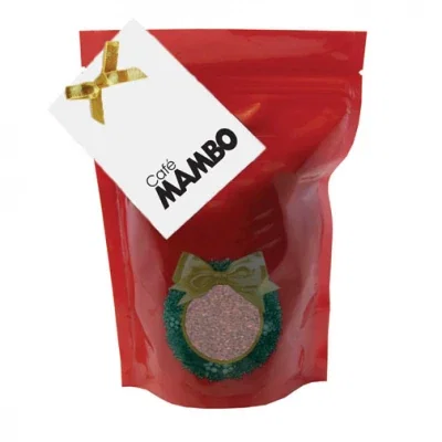 Four-ounce bag of ground coffee with a printed label