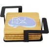 4 Pc. Bamboo Square Coaster Set with Black Metal Stand in Black
