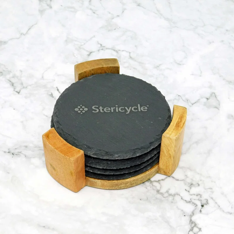 4 Pc. Slate Coaster Set with Wood Stand