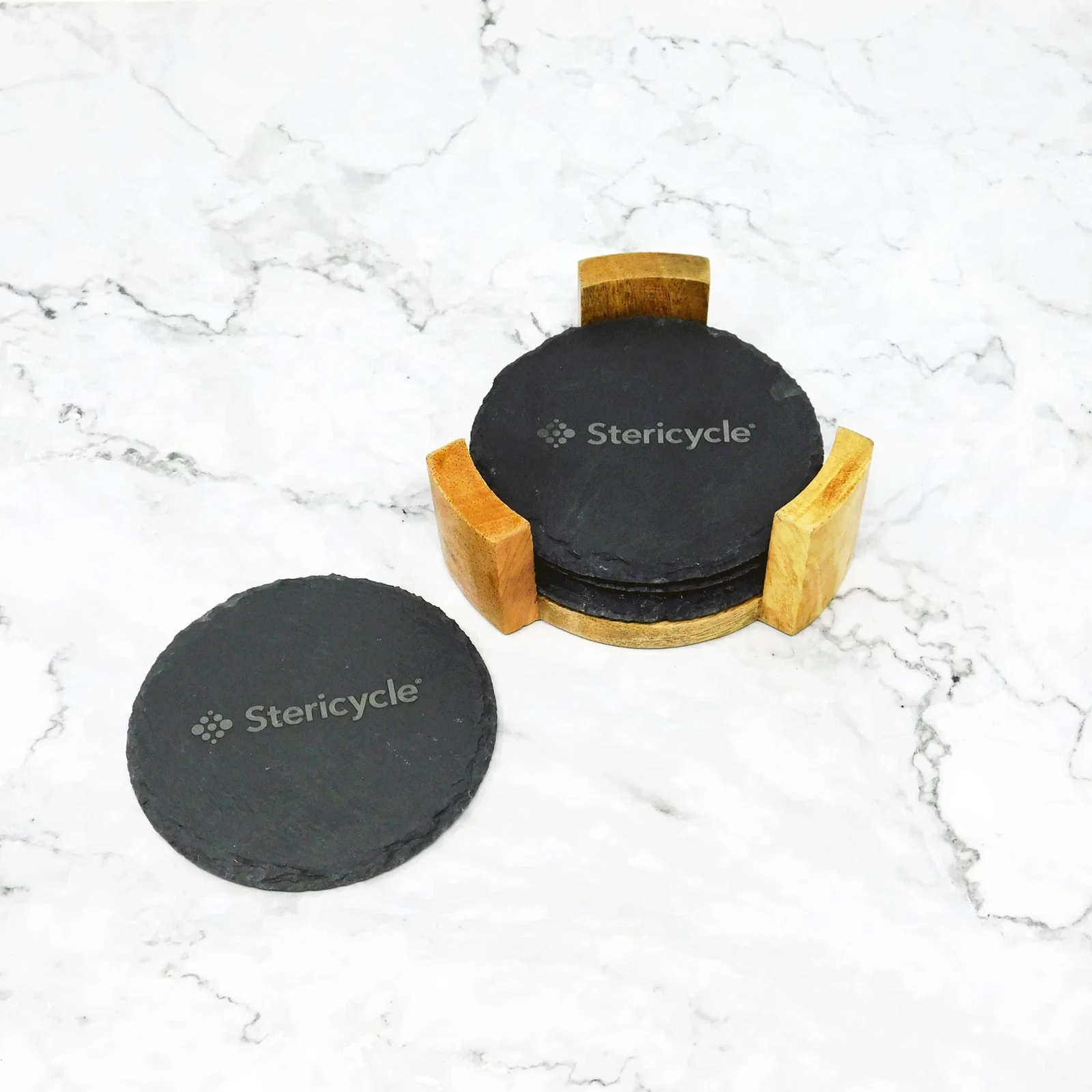 4 Pc. Slate Coaster Set with Wood Stand — view 2