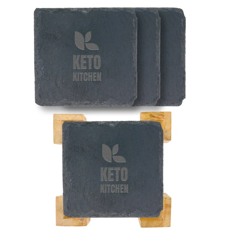 4 Pc. Square Slate Coaster In Bamboo Stand — view 2