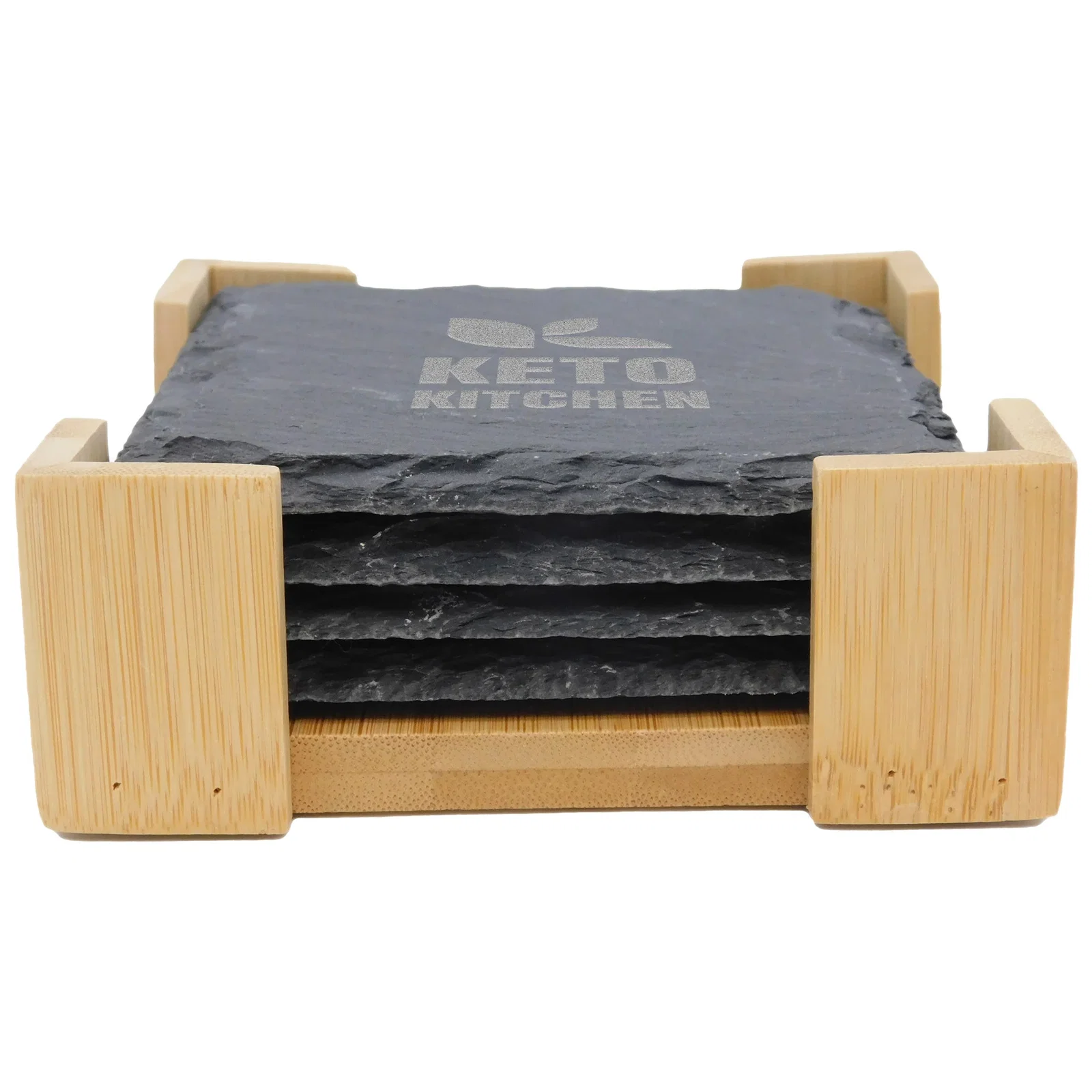 4 Pc. Square Slate Coaster In Bamboo Stand — view 3