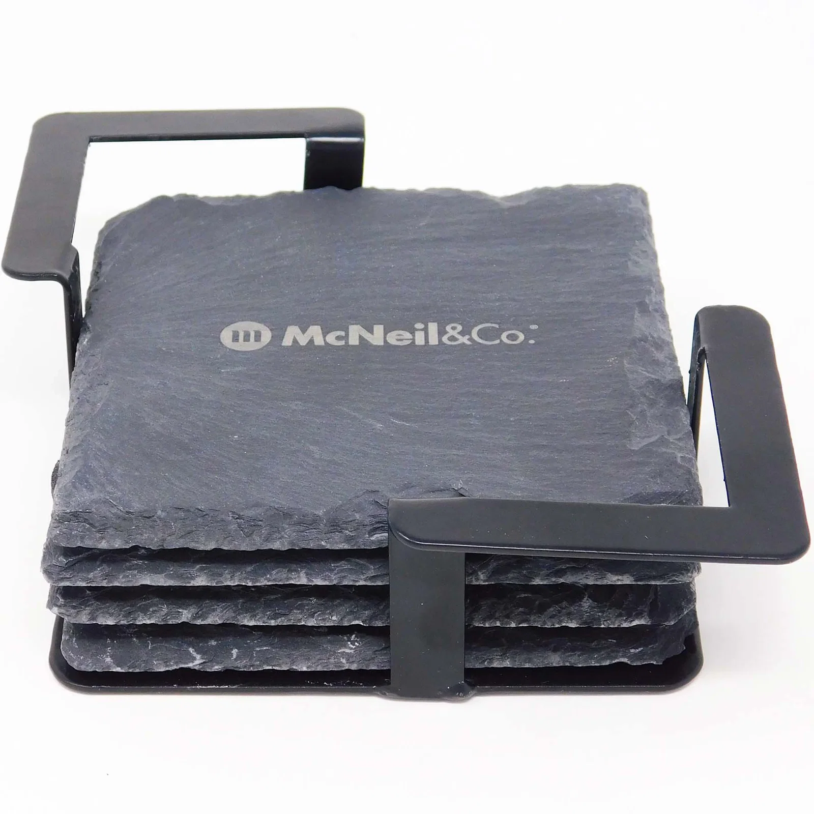 4 Pc. Square Slate Coaster Set with Black Metal Stand — view 2