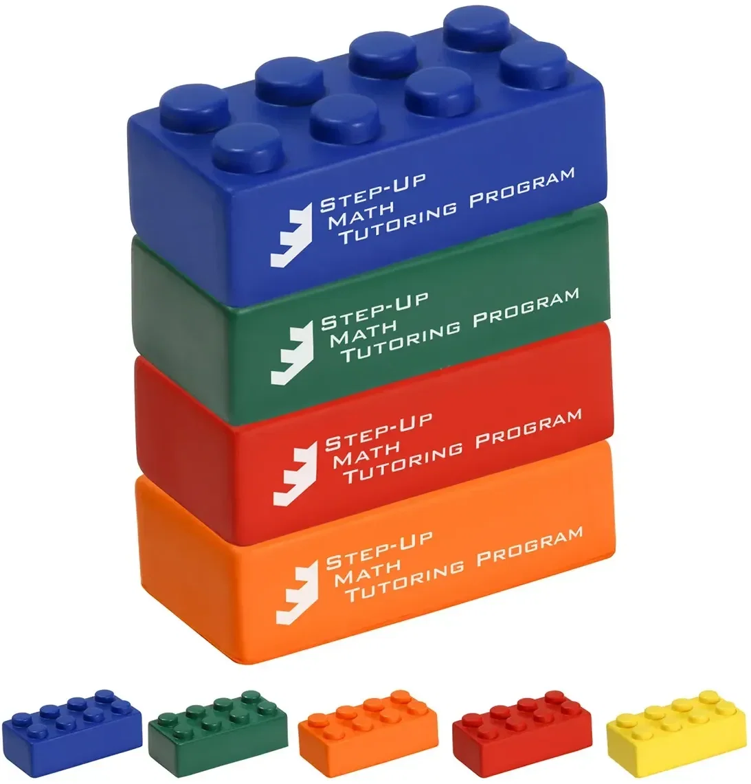 4-piece building block custom stress reliever, four stacking block squeeze toys with logo, front view