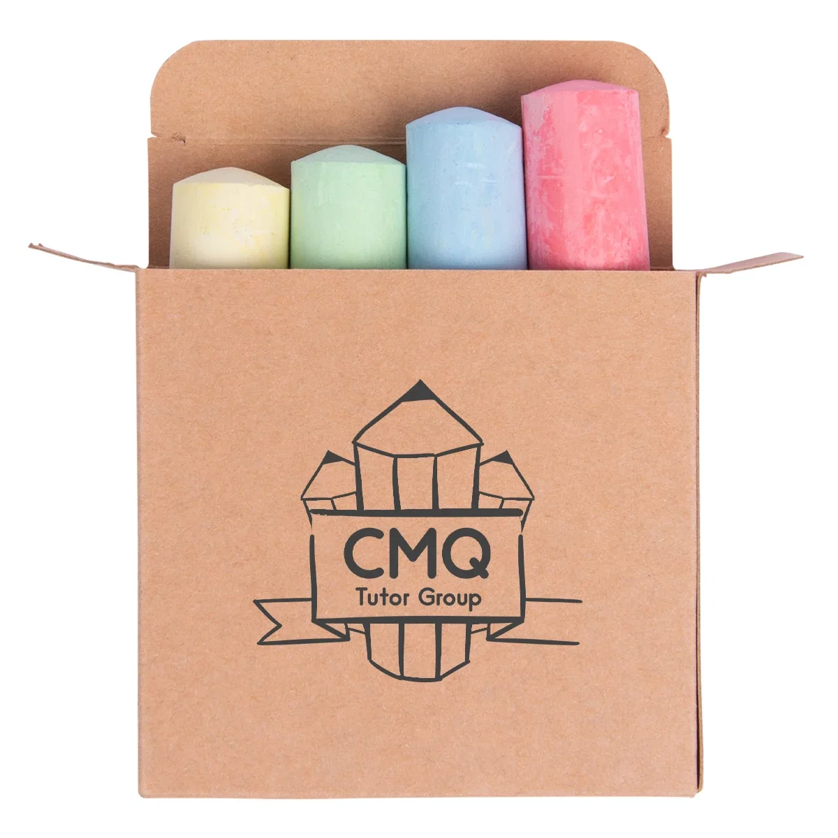 Chalk pieces lined up beside their packaging