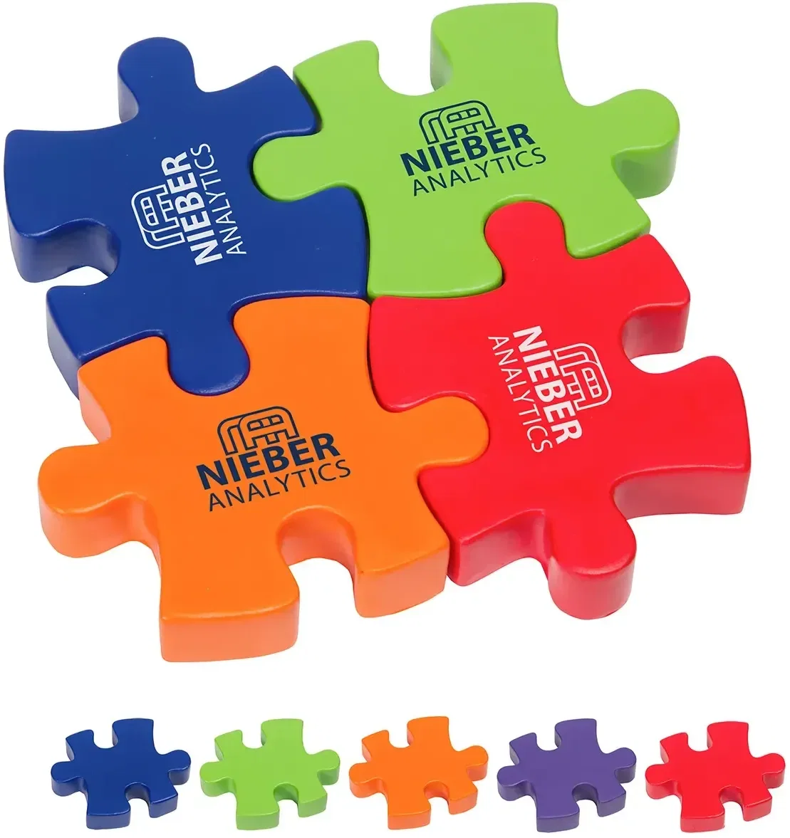 Custom 4-piece connecting puzzle promotional stress reliever set for branded teamwork giveaways