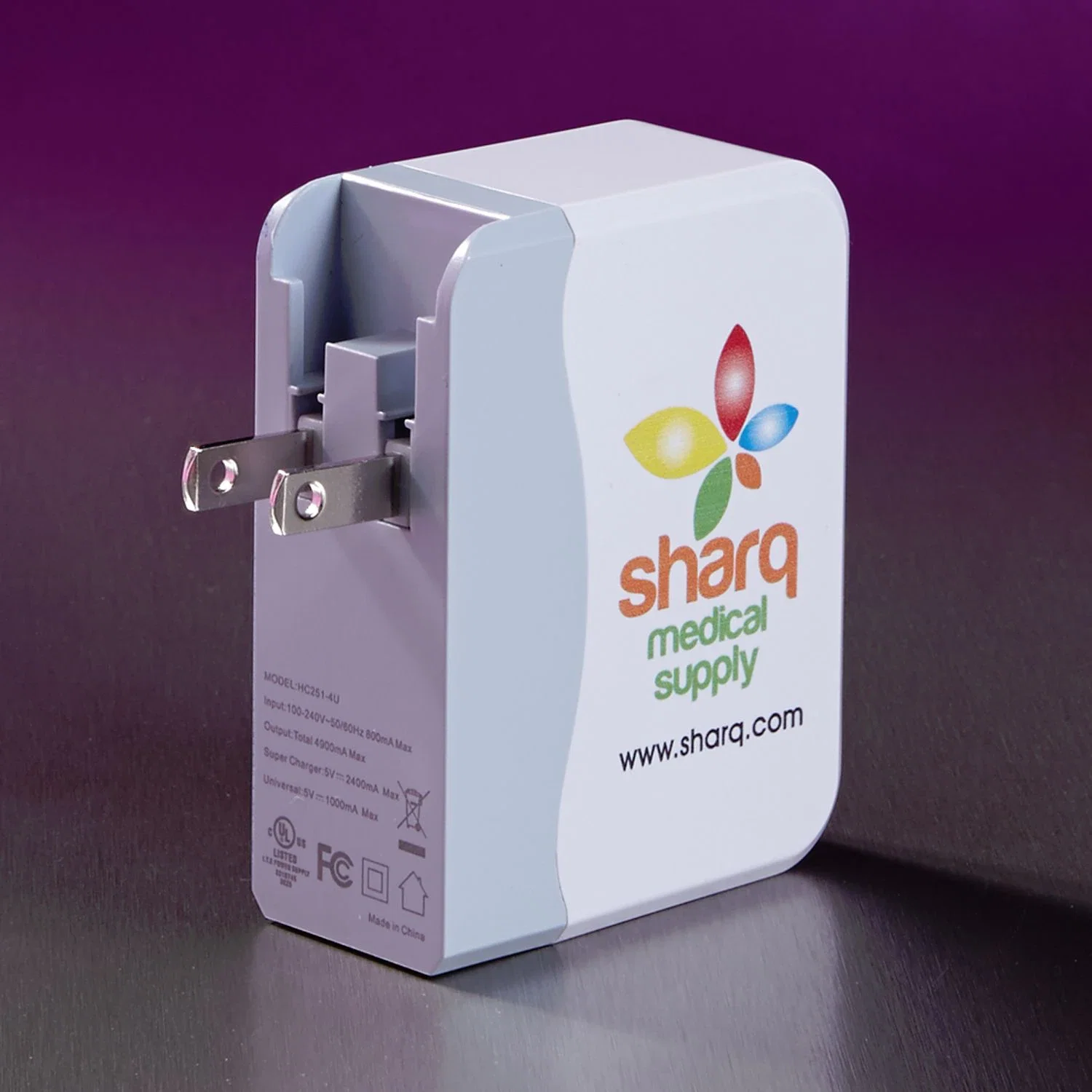 4 Port AC to USB Adaptor — Gray