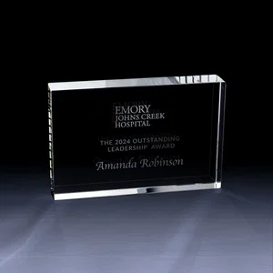 4" x 6" Crystal Rectangle Award, Horizontal or Vertical Display, Laser Engraved