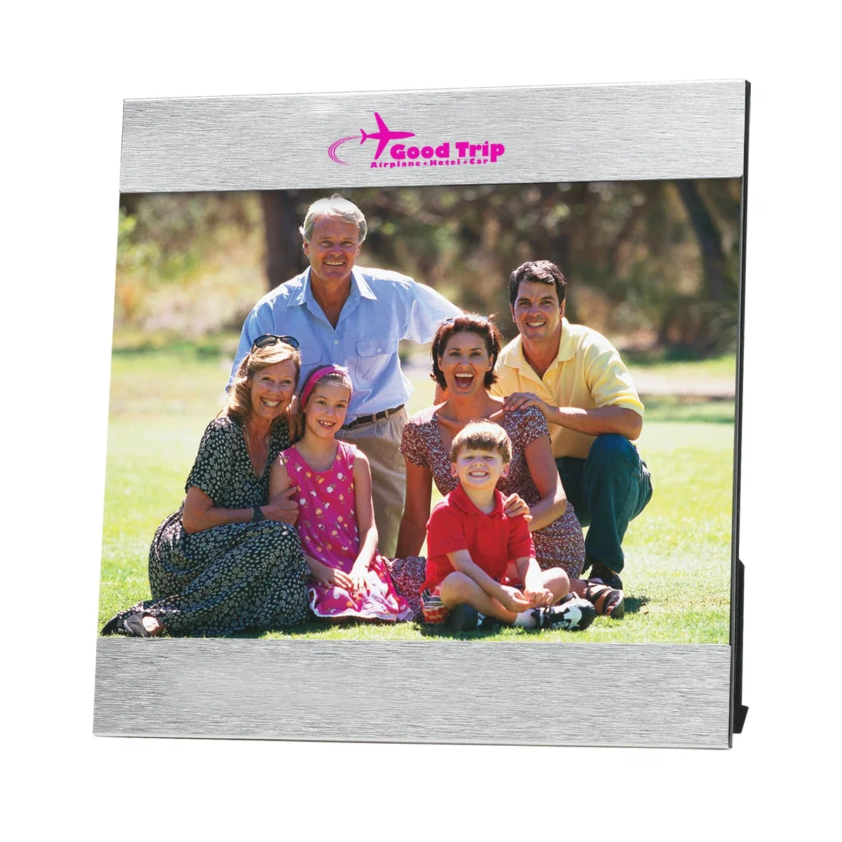 Portrait orientation of the photo frame on a plain surface.
