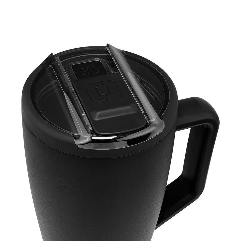Left-side angle of the drinkware piece with lid attached