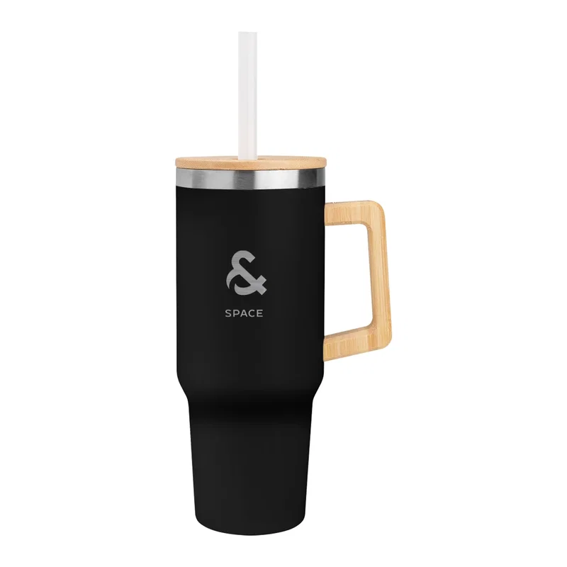 Tumbler carried by hand on a morning commute