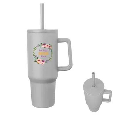 Forty-ounce stainless steel tumbler standing nine inches tall