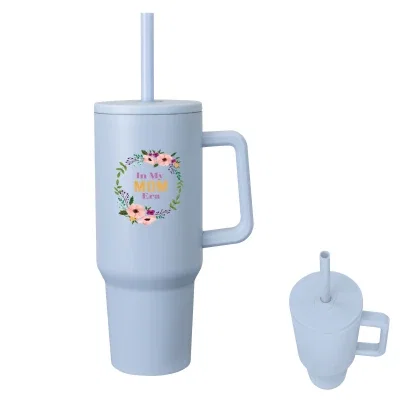 Light blue version of the tall steel drink cup