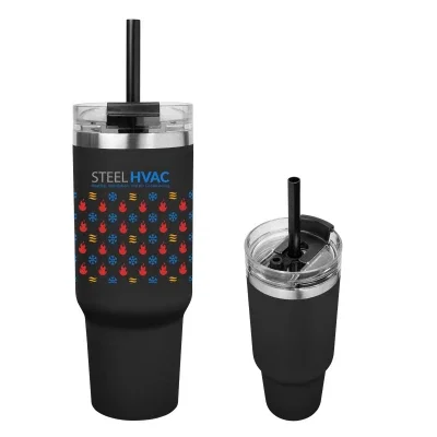 Forty ounce recycled stainless tumbler standing ten inches tall