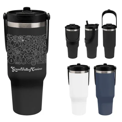 Recycled stainless steel tumbler prepared for full laser engraving, 40 ounces.