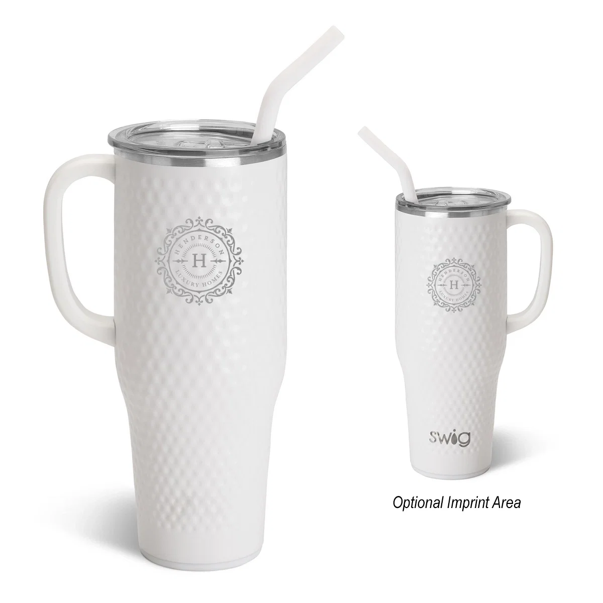 Forty ounce insulated mug standing about ten inches tall