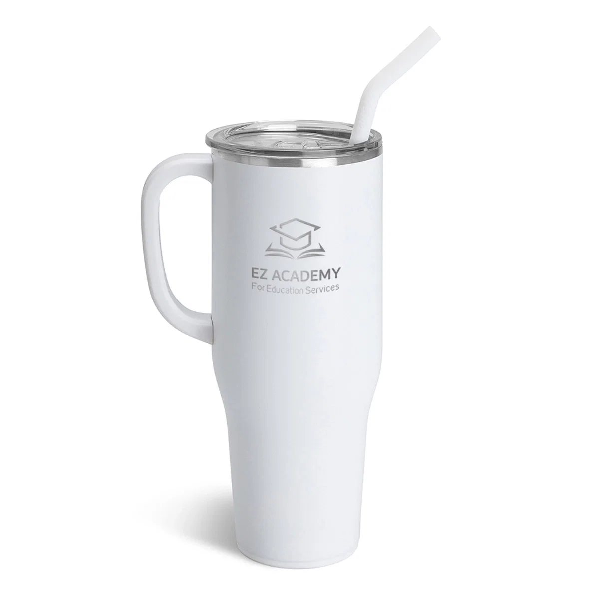 Forty ounce travel mug standing ten inches tall