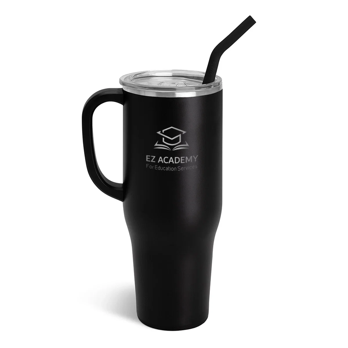 Lid resting on top of the tall travel mug