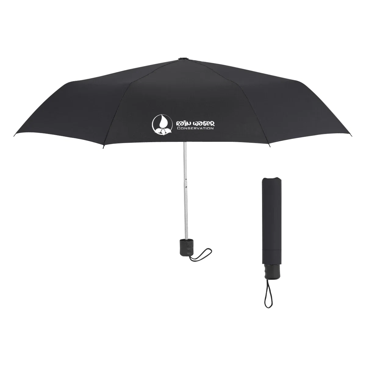 Rain umbrella opened and viewed from the side