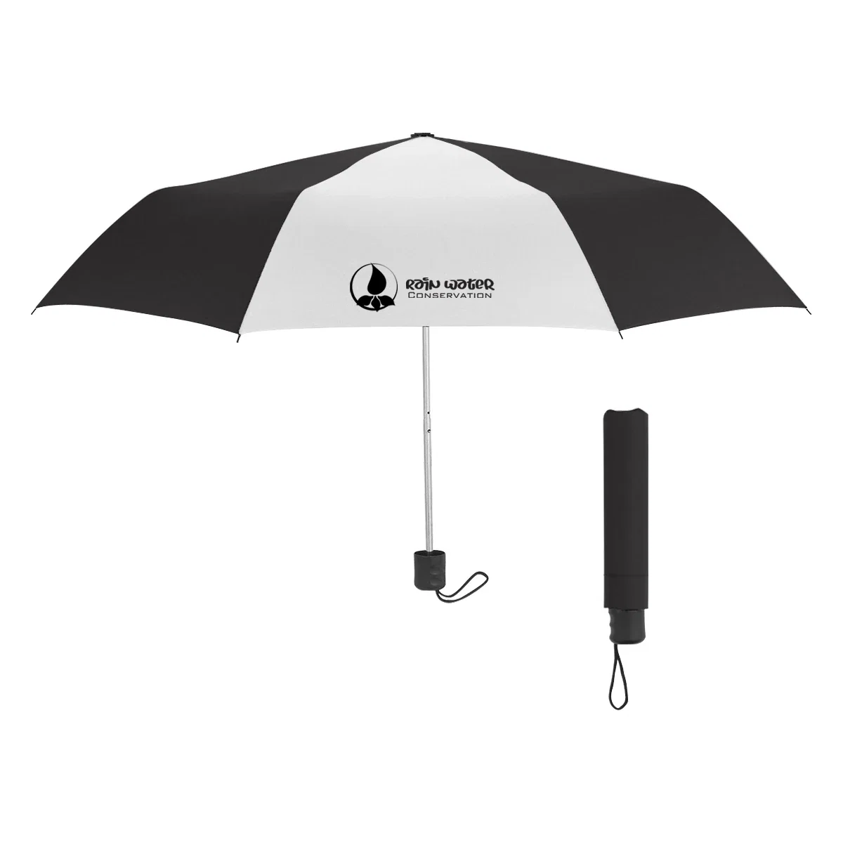 Compact telescopic umbrella opened to its 42 inch canopy arc