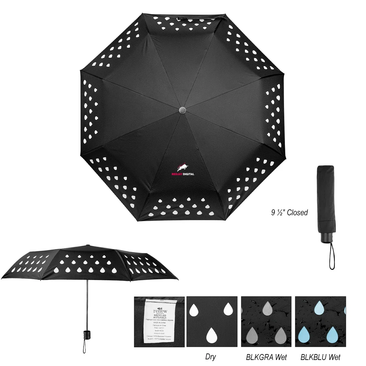 Color changing umbrella with a forty two inch arc