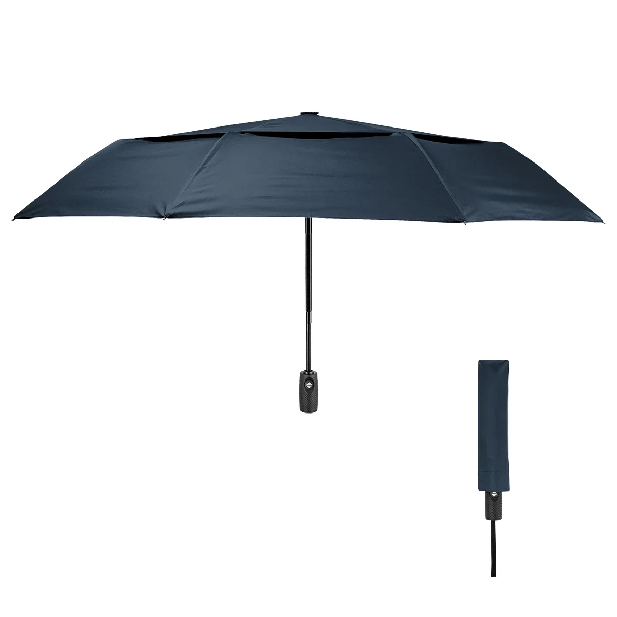 Folded telescopic shaft collapsed down to compact travel length