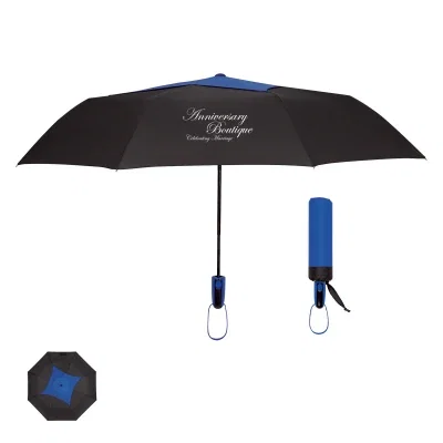 Vented umbrella opened to a forty four inch arc canopy