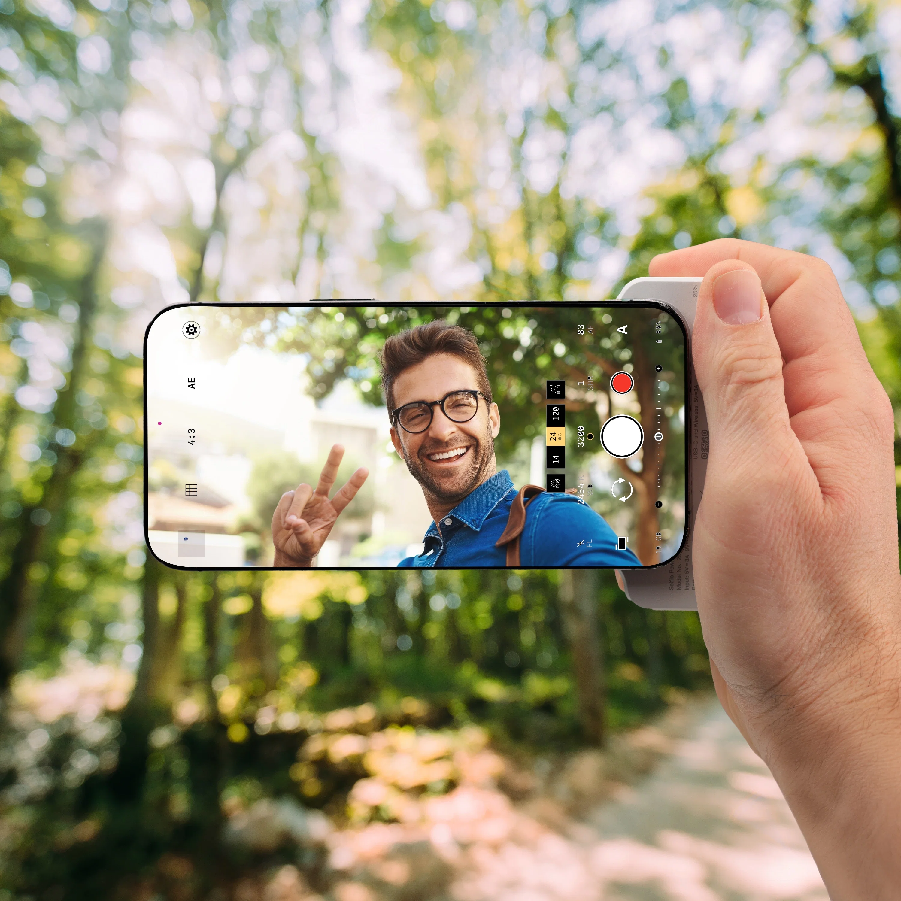4500 mAh Mag Max Power Bank With Selfie Shutter held in hand