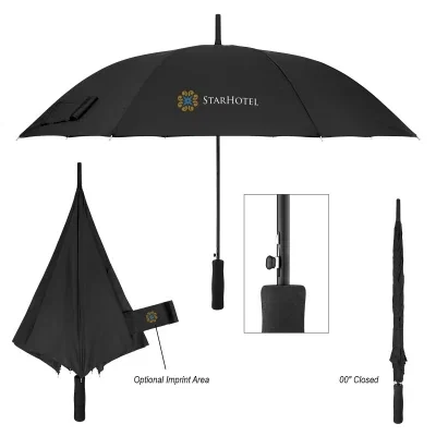 Black umbrella opened to a forty-six inch arc canopy