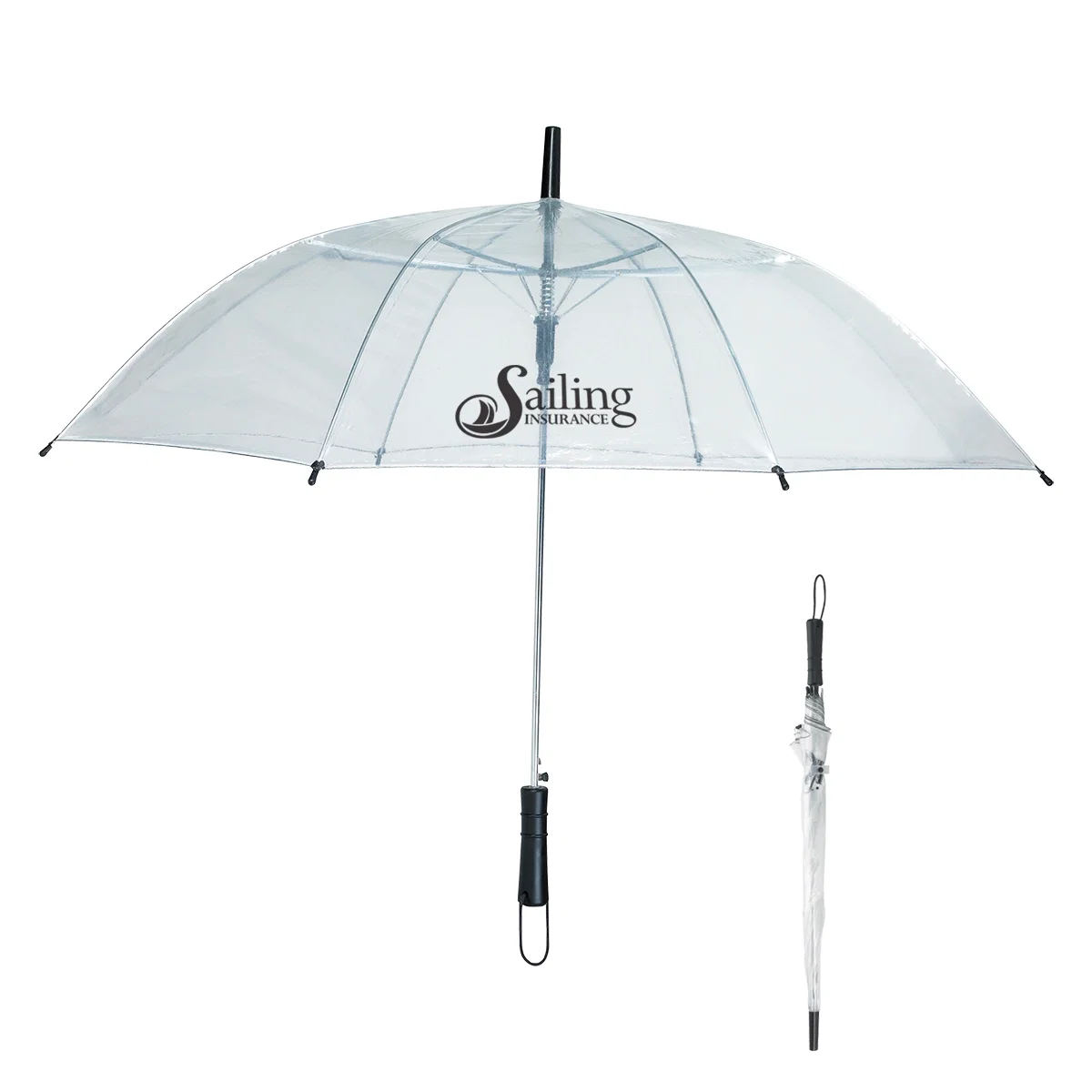 Clear dome umbrella opened to a forty-six inch arc