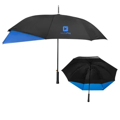 Extended coverage umbrella opened to show its wide black canopy