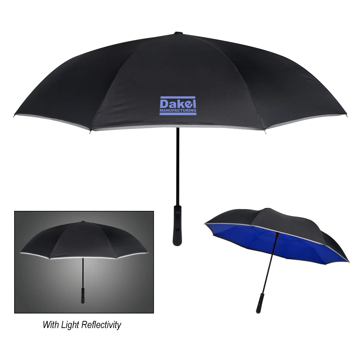 Inversion umbrella opened to show its forty-eight inch black canopy