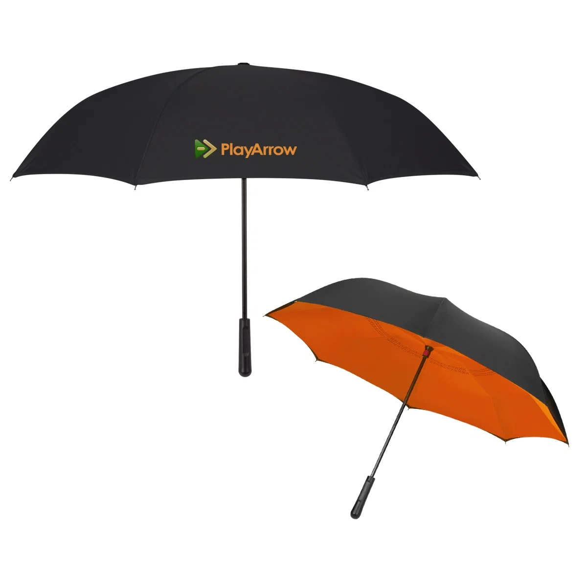 Umbrella closed upside down so it stands on its own