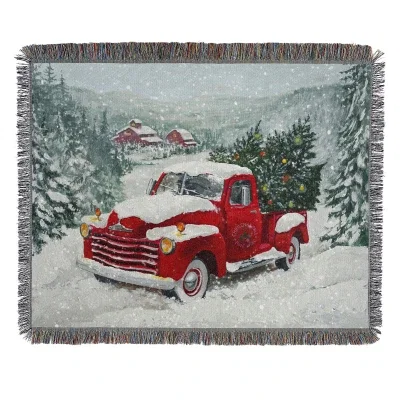 Woven throw blanket spread flat to show the full print area