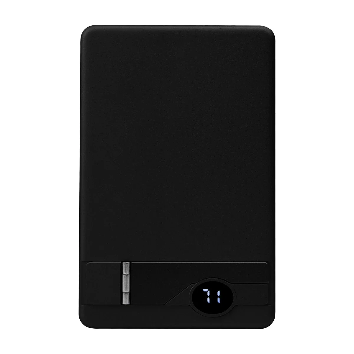 Charging port and status lights along the bottom edge