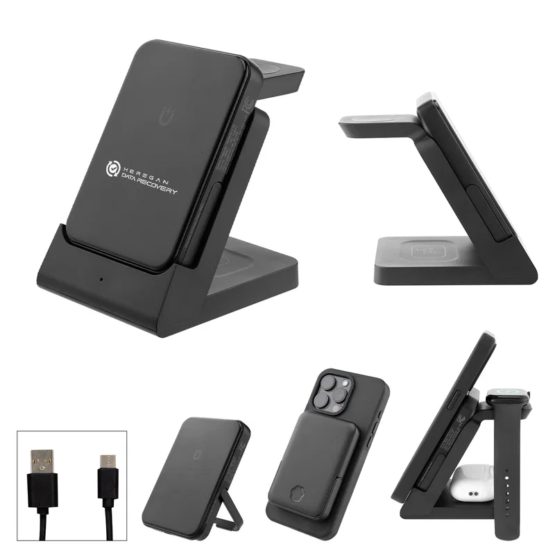 Angled shot of the charger and dock together